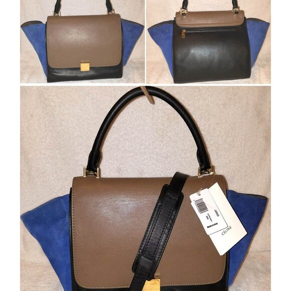 NWT EXTRA LARGE CELINE TRAPEZE TRICOLOR CROSSBODY/SATCHEL/SHOULDER HANDBAG - Picture 9 of 12